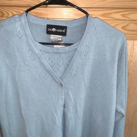 Sag Harbor baby blue double layer style cardigan sweater size M - Picture 2 of 3